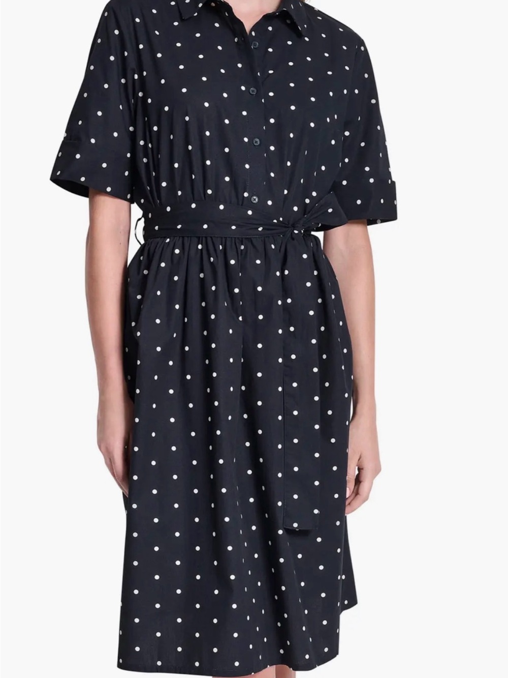 DKNY Women’s Tie Waist Shirt Dress Navy White Polka Dot Size 8 - PERFECT
